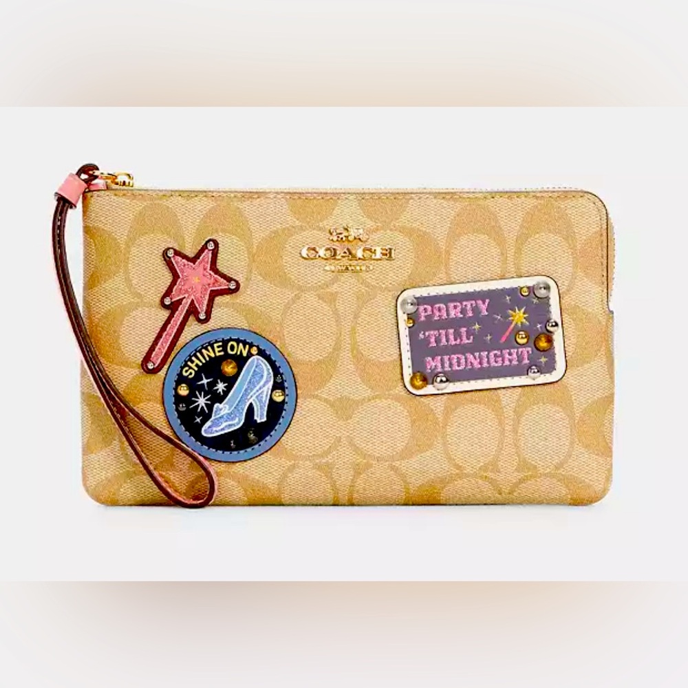 Disney X Coach Large Corner Zip Wristlet In Signature Canvas With Patches